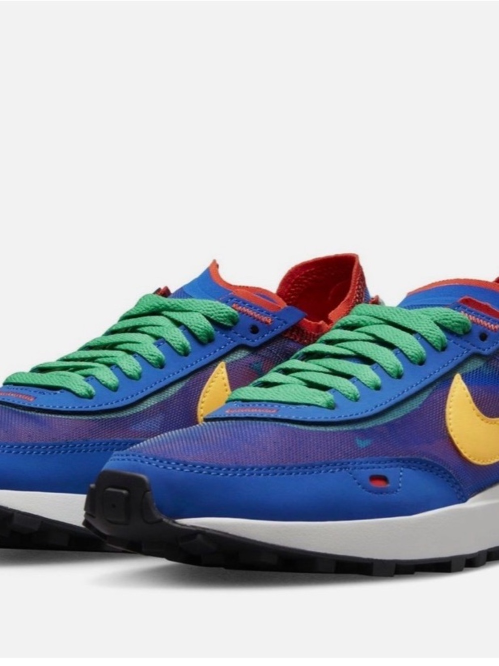 Nike Kids Blue Sneakers with Yellow Swoosh and Green Laces